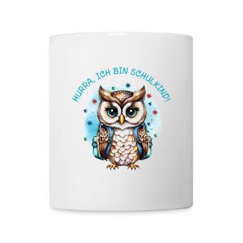 Owl - Flowers - petrol | Hooray, I'm a schoolchild - Mug - white - Front