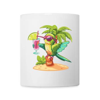 colibri oiseau plage d’été bande dessinée - Mug blanc - blanc - Devant