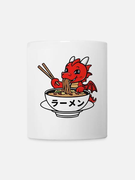 Cute dragon enjoying Japanese ramen - Mug - white