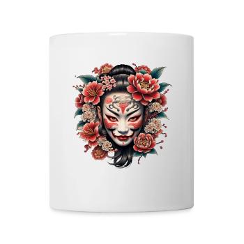 Japanische Maske mit Blumen verziert. - Tasse - Weiß - Vorne