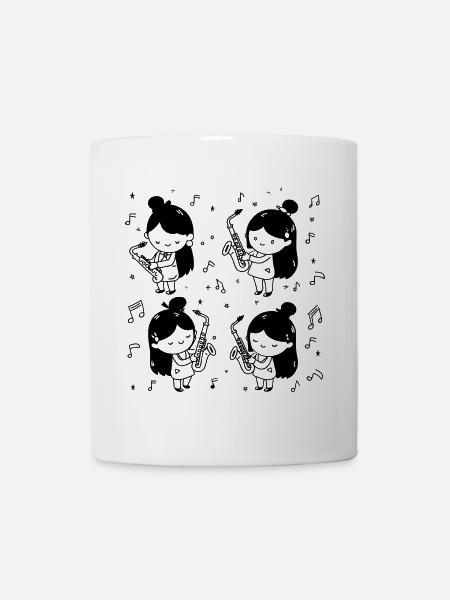 Cartoon Saxophon Mädchen - Tasse - Weiß