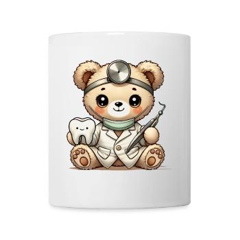Kuscheltier Teddy Zahnarzt mit niedlichen Zahn - Tasse - Weiß - Vorne