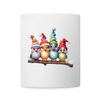 Niedliche Fantasievögel mit Weihnachtsmützen - Tasse - Weiß - Vorne