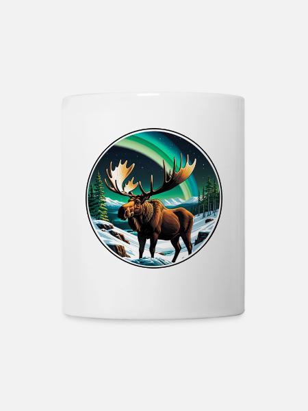 L’orignal dans les aurores boréales - Le roi de Norrland dans la forêt - Mug blanc - blanc