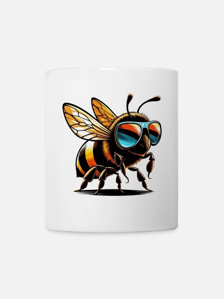 Biene mit Sonnenbrille - Tasse - Weiß