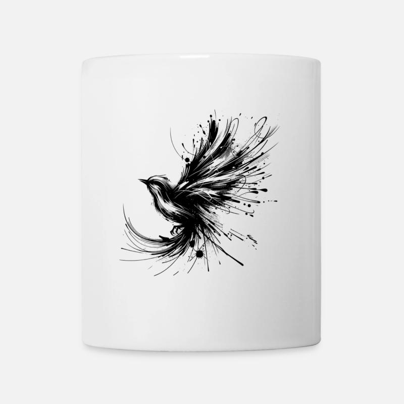 Schwarzer Vogel im InkArt-Stil - Tasse - Weiß