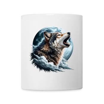 Wolf heult den Vollmond an - Tasse - Weiß - Vorne