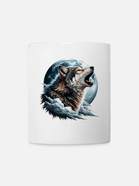 Wolf heult den Vollmond an - Tasse - Weiß