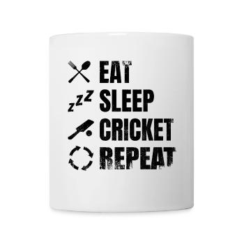 Essen Schlafen Cricket Wiederholen - Tasse - Weiß - Vorne