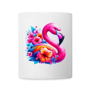 Flamingo verziert mit Hibiskusblüten - Tasse - Weiß - Vorne
