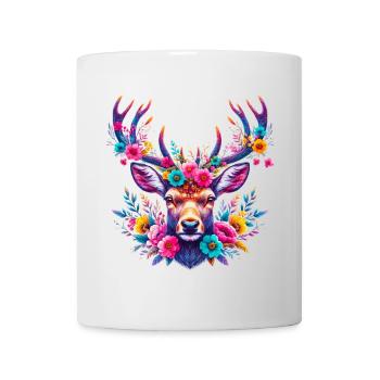 Cerf décoré de fleurs - Mug blanc - blanc - Devant