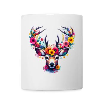 Cerf décoré de fleurs - Mug blanc - blanc - Devant