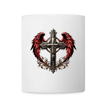 Elegantes dekoratives künstlerisches Kreuz mit Flügeln. - Tasse - Weiß - Vorne