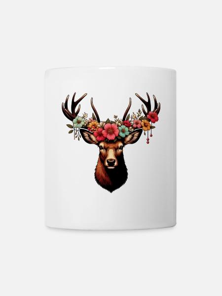Hirsch mit Blumen - Tasse - Weiß