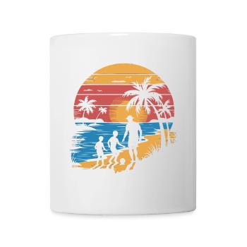 Father and 2 sons football holiday beach vintage - Mug - white - Front