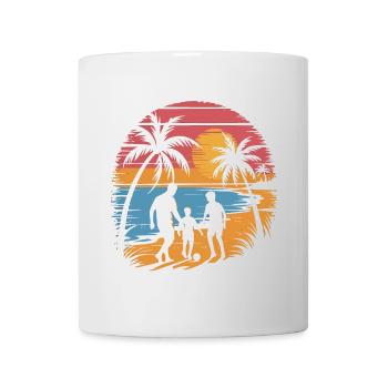 Father and 2 sons football holiday beach vintage - Mug - white - Front