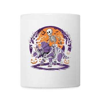 Skelett reitet einen Dinosaurier an Halloween - Tasse - Weiß - Vorne