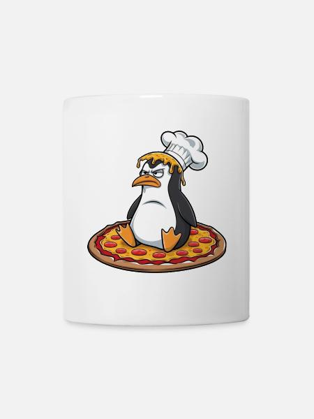 Süßer Pinguin Koch Pizza Cartoon Tollpatsch - Tasse - Weiß