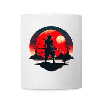 Silhouette de samouraï avec fond de lune rouge - Mug blanc - blanc - Devant