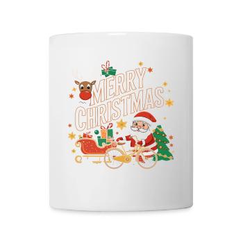 Merry Christmas Reindeer and Santa Scene - Mug - white - Front