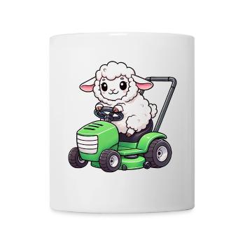 Drôle de mouton tondeuse à gazon agriculteur herbe d’agneau - Mug blanc - blanc - Devant