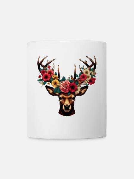 Hirsch mit Blumen - Tasse - Weiß