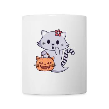Cat Ghost with Pumpkin Bag - Mug - white - Front