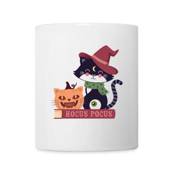 Chat avec citrouille chat sur un livre - Mug blanc - blanc - Devant
