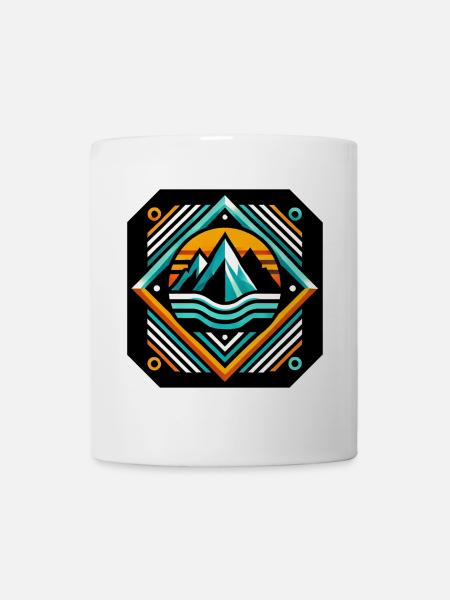 Geometrische Bergsonne mit Wellen - Tasse - Weiß