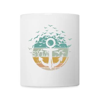Ancre rétro Sylt oiseau mouettes vintage île mer - Mug blanc - blanc - Devant