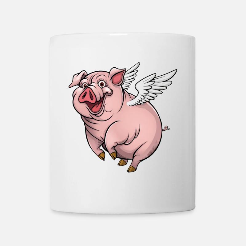 Cochon fantaisiste avec des ailes d’ange - Mug blanc - blanc