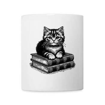 Chat sur une pile de livres - Mug blanc - blanc - Devant
