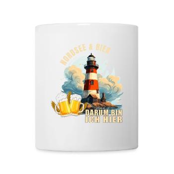 Nordsee und Bier, darum bin ich hier - Tasse - Weiß - Vorne