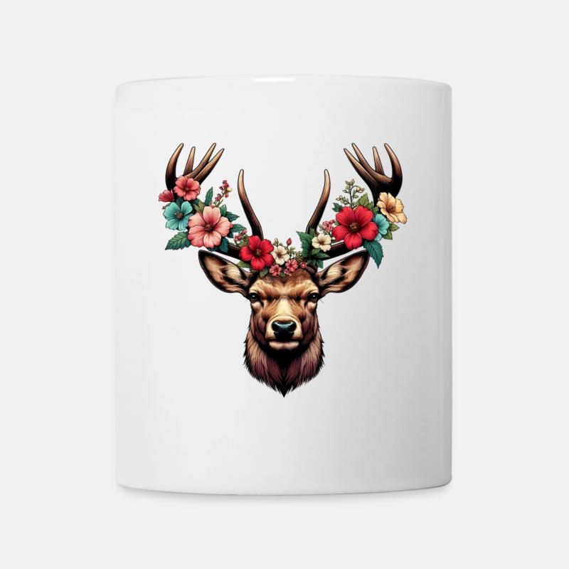 Hirsch mit Blumen - Tasse - Weiß