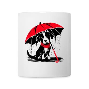 Dog with umbrella - bad weather - Mug - white - Front