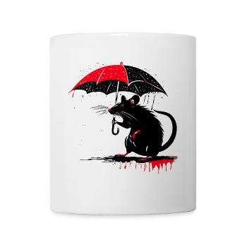 Rat with umbrella – bad weather - Mug - white - Front