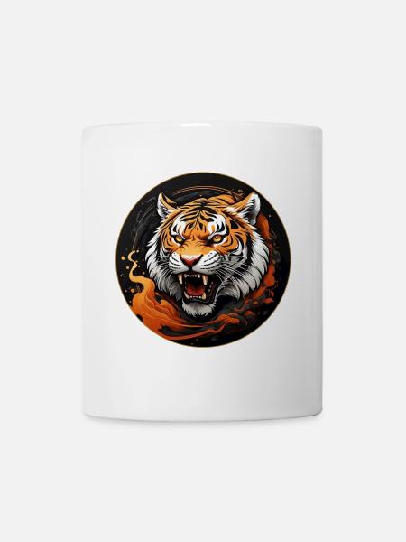 Tigerportrait Raubkatzendesign fauchender Tiger - Tasse - Weiß