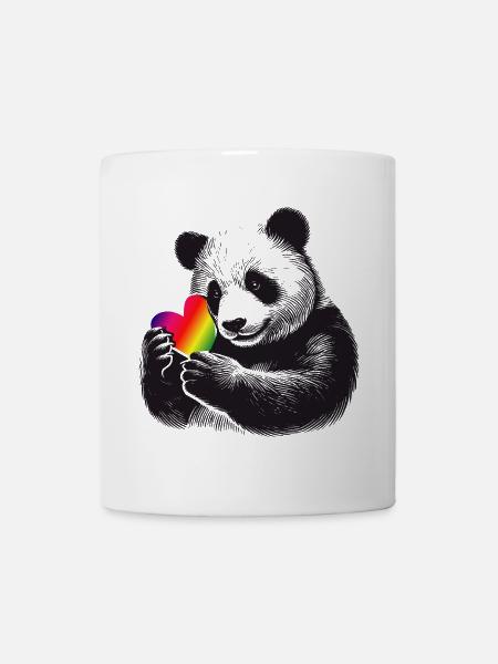 Liebevoller Panda mit Regenbogen-Herz - Tasse - Weiß