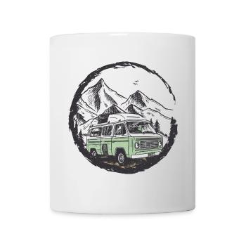Camping-car rétro dans le cercle de la montagne - Mug blanc - blanc - Devant