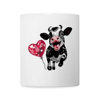 Kälbchen mit Herzballon - Lustiges Kuh Design - Tasse - Weiß - Vorne