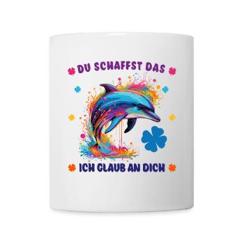 Du schaffst das! - Glücksbringer - Delphin Delfin - Tasse - Weiß - Vorne