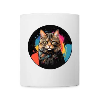 Portrait de chat mignon en technique d'aquarelle dans un cercle - Mug blanc - blanc - Devant