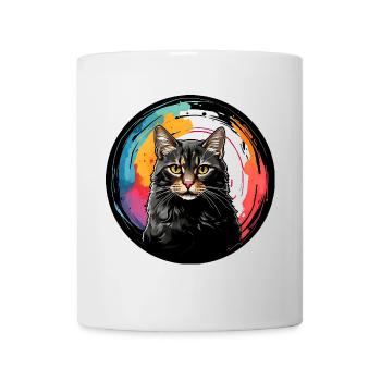 Portrait de chat mignon en technique d'aquarelle dans un cercle - Mug blanc - blanc - Devant