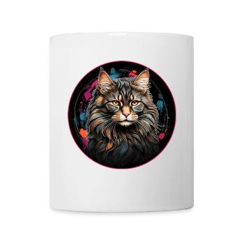Maine Coon cat portrait in watercolor technique - Mug - white - Front