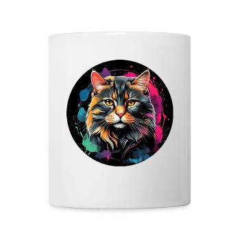 Portrait de chat mignon en technique d'aquarelle dans un cercle - Mug blanc - blanc - Devant