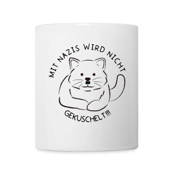 Minimalistische Katzen-Linienzeichnung Nazis raus - Tasse - Weiß - Vorne
