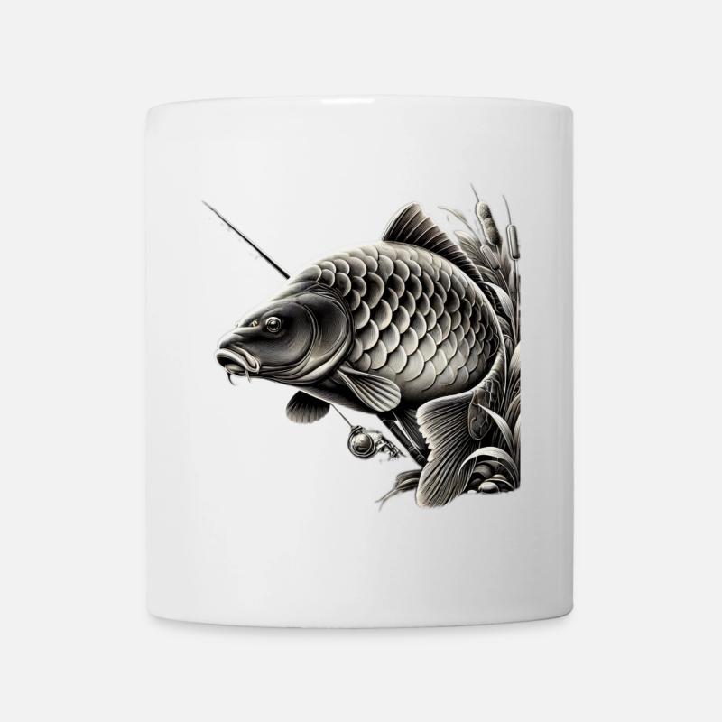Detailed black and white carp illustration - Mug - white