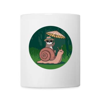 Lustiger Otter mit Sonnenschirm sitzt auf Schnecke - Tasse - Weiß - Vorne