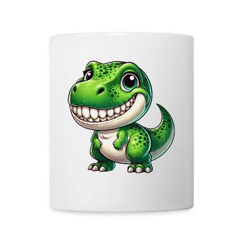 Cute Dino T-Rex Cartoon Teeth Show Smile - Mug - white - Front