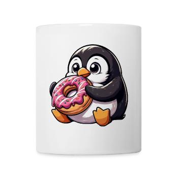 Mignon pingouin grignote sur beignet bande dessinée - Mug blanc - blanc - Devant